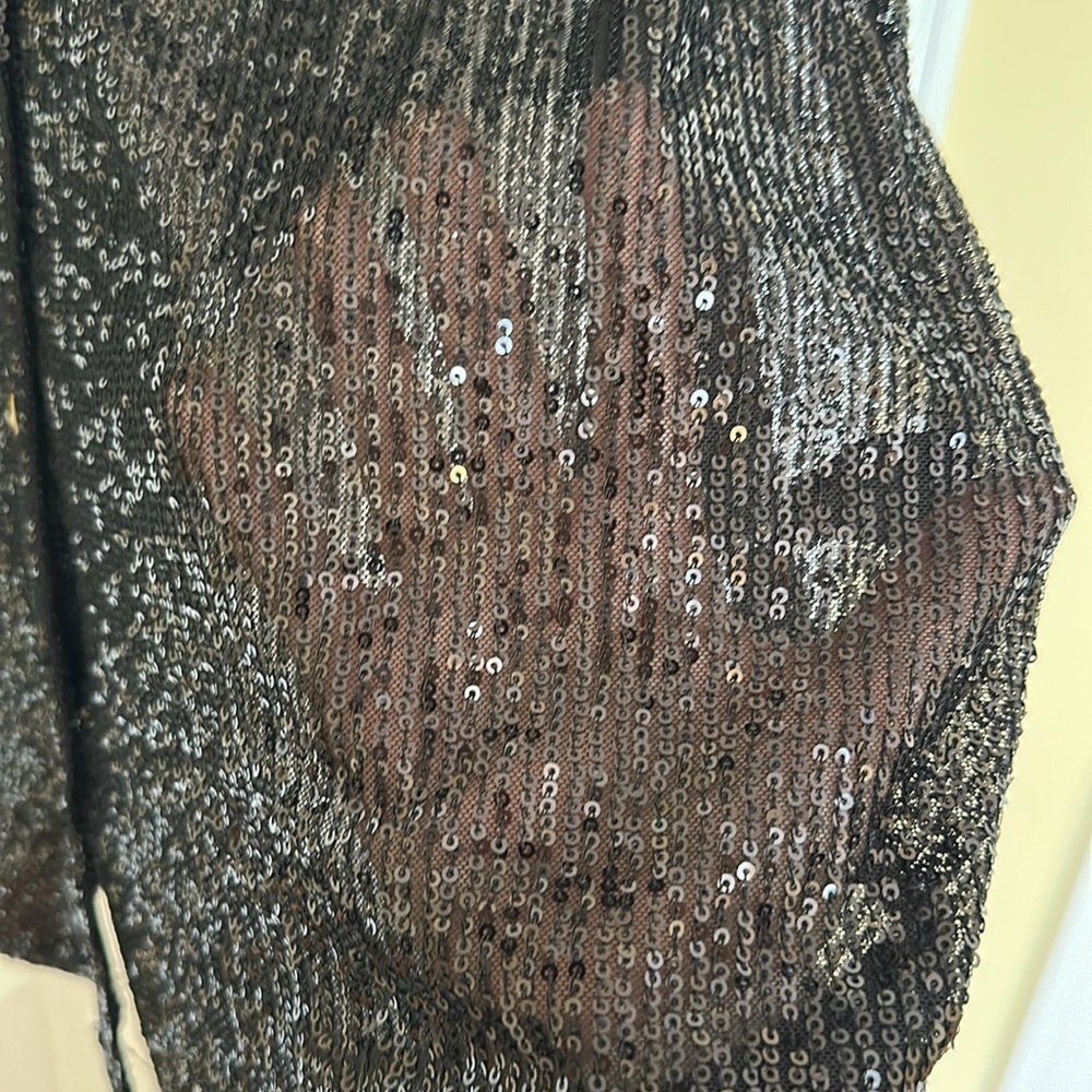 Sheer Black Mesh Sequin Button-Down Top Glam & Edgy Elegance View 3